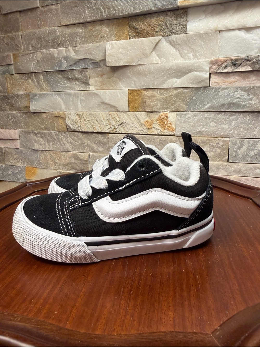 Toddler Sz 7 Vans Retro Knu Skool Black White Skater Walking Sneakers Shoe EUC